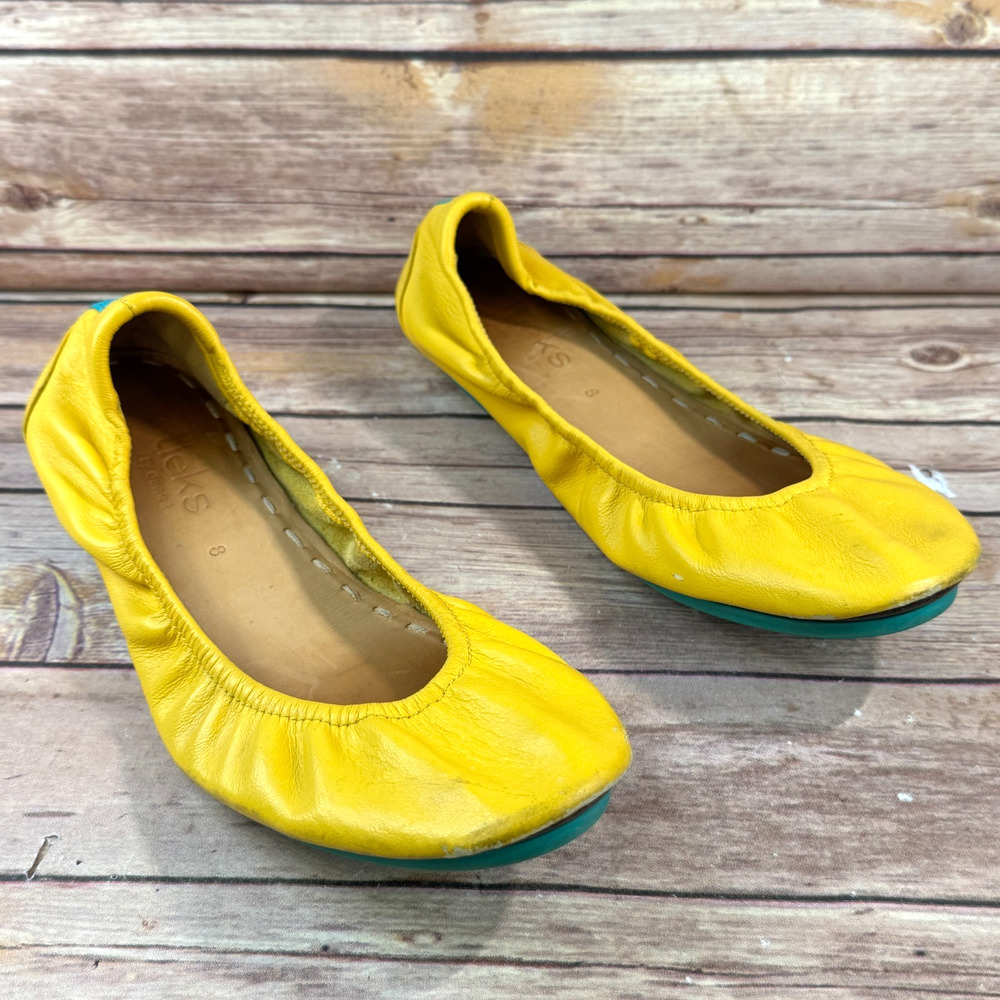 Tieks Womens Mustard Yellow Leather Ballet Flat Shoes Size 8